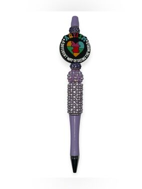 Handcrafted Autism Awareness Beaded Pen in Iridescent Lavender/Light Purple